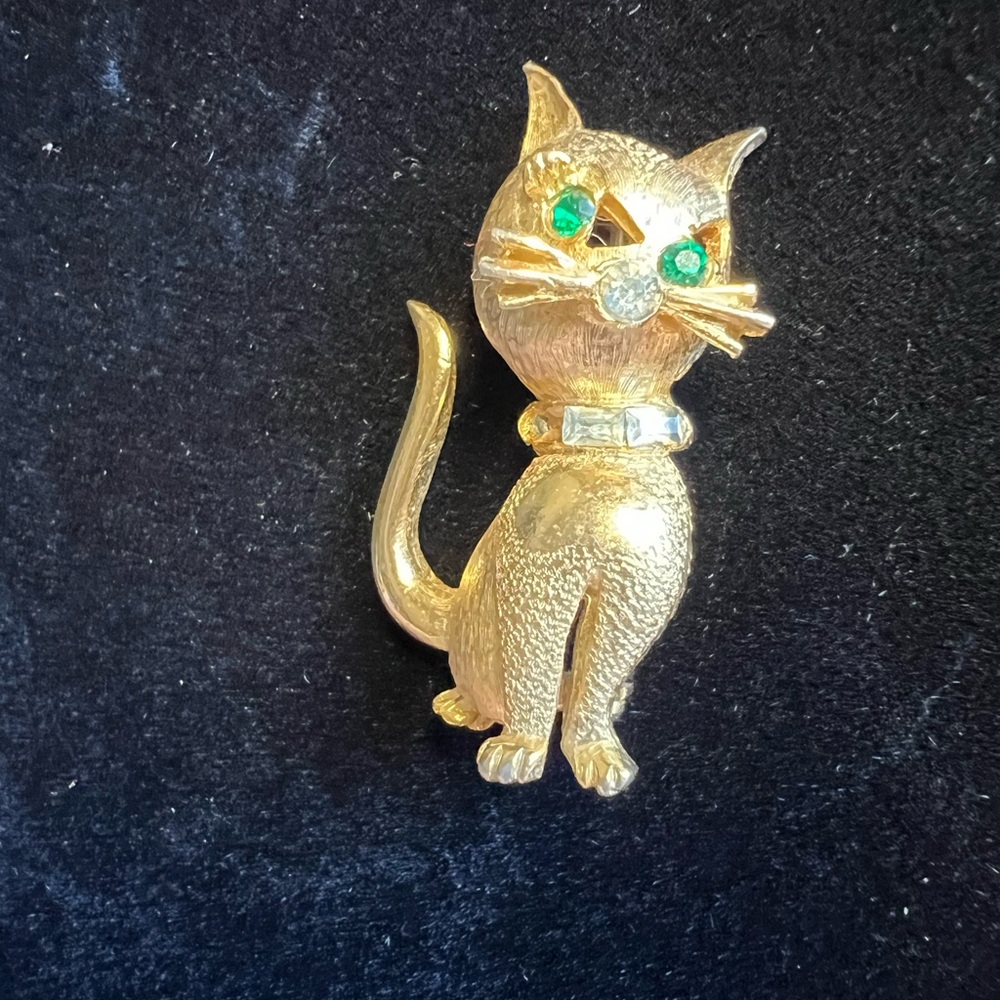 Vintage Green Eyed Cat Brooch Pell - Picture 3 of 5